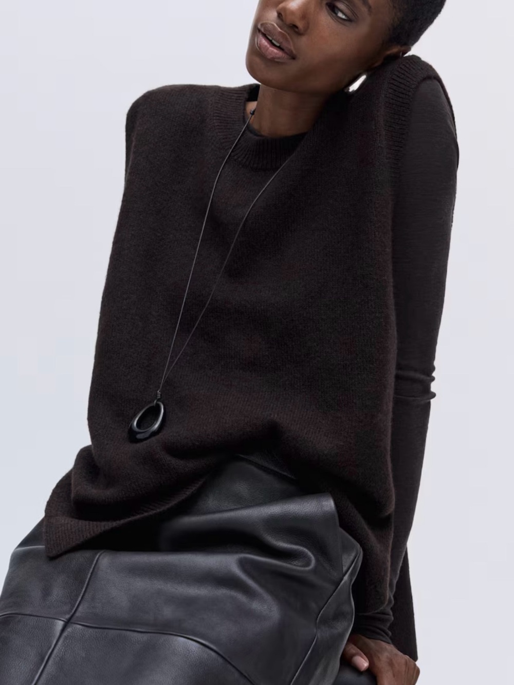 H&M Dark Brown Sleeveless Crewneck Knit Vest
